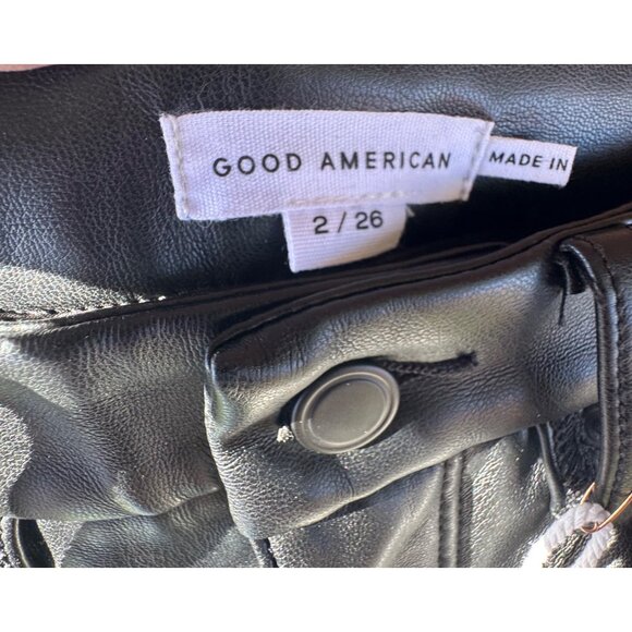 NWT Good American Womens Size 2/26 Black Faux Leather Straight Leg Pocket Pants - Picture 8 of 11